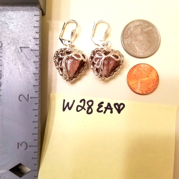 ✅Vecchia Murano Italian Hand-blown heart-shaped purple lilac glass beads earring - Picture 7 of 15